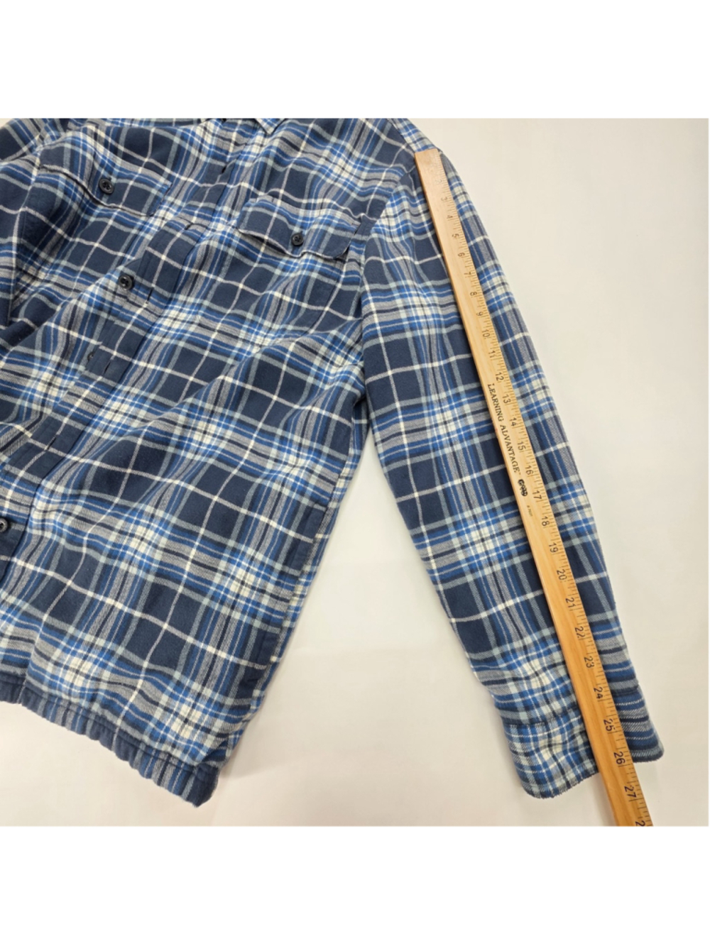 L.L.Bean Fleece Lined Flannel Shirt Jacket Mens L Blue Plaid Workwear - Picture 11 of 12